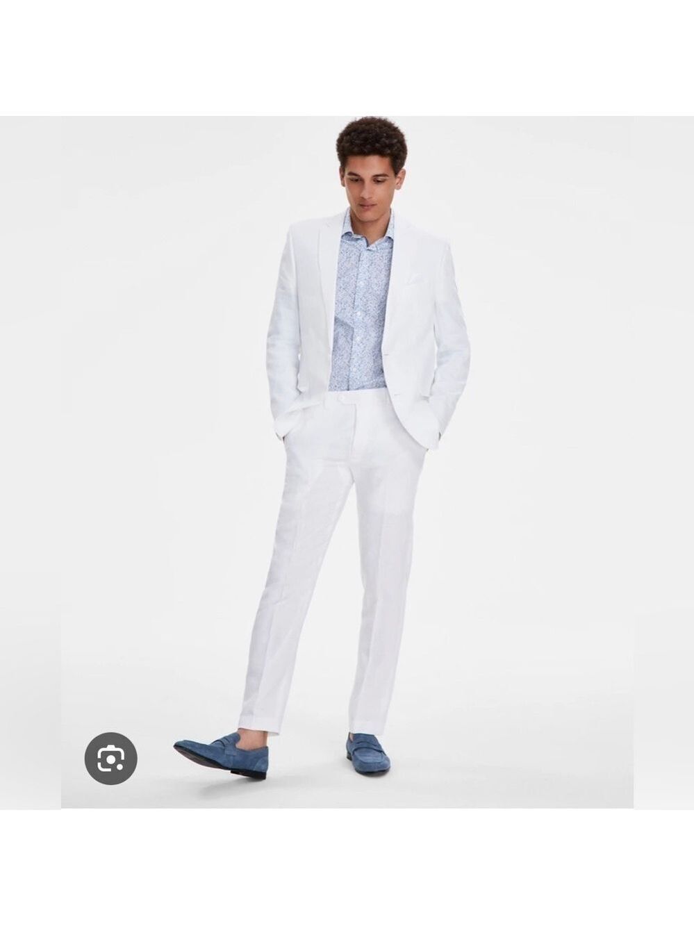 Bar III Men's Slim-Fit Linen White 2 Piece Suit Jacket Pants - NWT